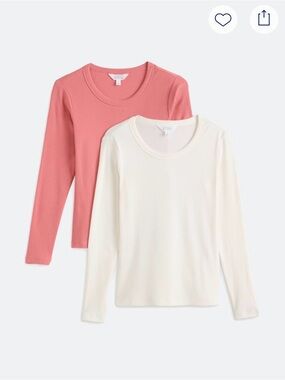 2 Pack Pearl Cotton Rib Long Sleeve- Pink & White (2-Pack)